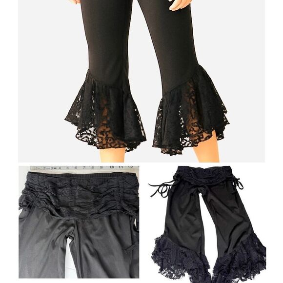 Black Capri Leggings with Lace Bell Bottoms – Boho Festival Style – Size Small - Picture 1 of 6